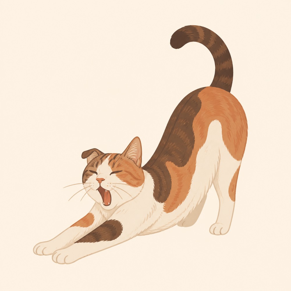 伸びをしながらあくびをする猫のイラスト