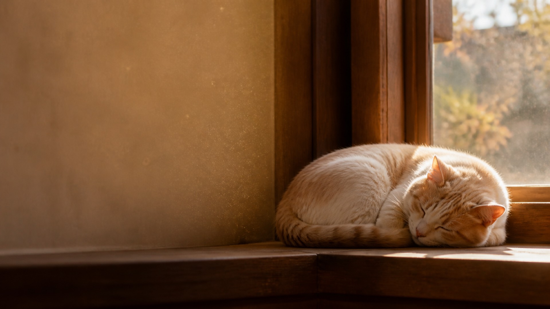 窓辺で丸くなって眠る猫